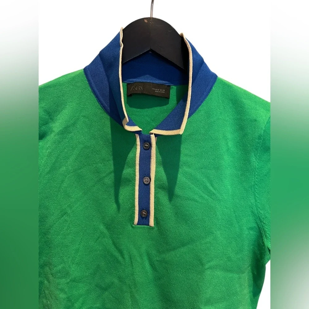 Zara Contrast Knit Short Sleeve Polo Shirt - Picture 8 of 13